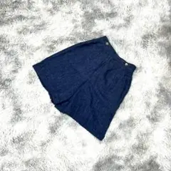 未使用級！リネン100%　ショートパンツ(L)麻　ネイビー　ポケット　ボタン付き