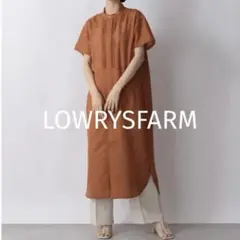 LOWRYS FARM バンドドレスシャツ ワンピース オレンジ ブラウン