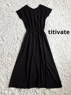 titivate 黒のカットソーワンピース 半袖 ロング　Ｖネック　M