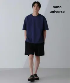 ナノユニバース ダブルスムース クルーネックBIGTシャツ 半袖 ネイビー