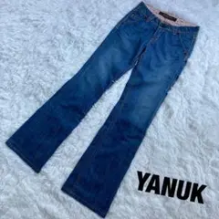 【美品】YANUK デニム フレア 裏地花柄 24サイズ ストレッチ