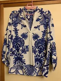 ZARA 花柄 五分袖シャツ M