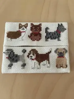 ポケットティッシュケース　クロスステッチ 犬 ホビーラホビーラ