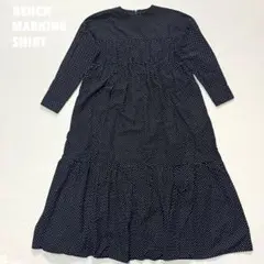 t1921 【ベンチマーキングシャツ】　ドット柄　長袖　ロングワンピース　黒