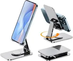 スマホスタンド 折りたたみ式 360度回転調整 アルミ合金製 高さ調節可能