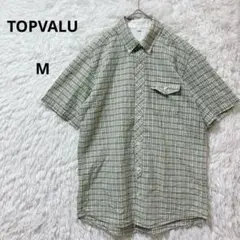 TOPVALU トップバリュ 半袖シャツ メンズ チェック M ボタンダウン 綿