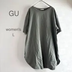 GU 半袖 Tシャツ マーゼライズドラウンドヘムチュニックTシャツ Ｌ