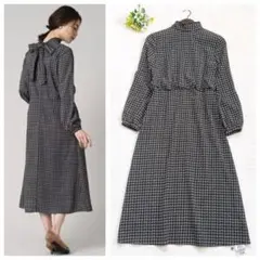 新品 UNTITLED レトロボウタイワンピース ロング 2way 千鳥格子 M