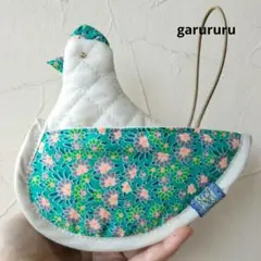 にわとりさん鍋つかみ 片側のみ柄あり ミント