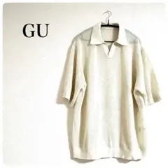 ✨美品✨GU 　ウォッシャブルニットスキッパーポロシャツ　オフホワイト　XL
