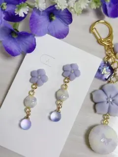練り切り　フェイクスイーツ　和菓子　桔梗　ピアス　千歳飴　浴衣　ハンドメイド