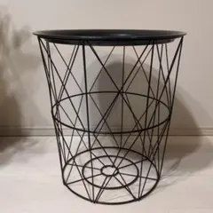 円形 オープン ワイヤーバスケット 黒 高さ約45cm