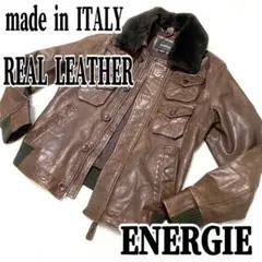 ENERGIE エナジー 牛革 レザージャケット イタリア製 ボア脱着可 海外S