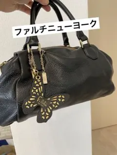 【美品】ファルチニューヨーク ハンドバッグ 本革 黒 ブラック チャーム付き