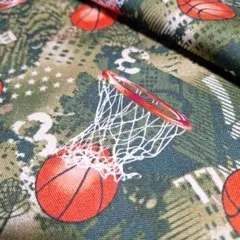 ✿Basketball<オックス>生地 布 はぎれ[深緑系]