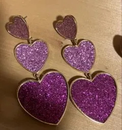 【未使用】ピアス　ハート　ピンク　ラメ