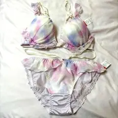 フリル　シフォン　マーブルPT ブラジャーショーツセット　ブラセット　D75
