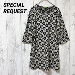 【SPECIAL REQUEST】5部袖チュニック　花柄　総柄　薄手　白黒