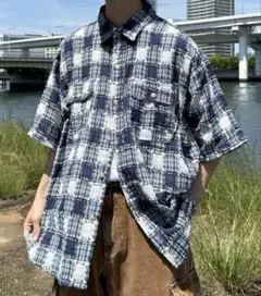 perushu ユーズドライクフリンジチェックシャツ