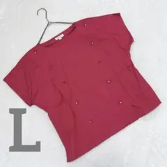 【タグつき】タカシマヤ　レトロブラウス　綿100％　キレイめ　無地　濃ピンク　赤
