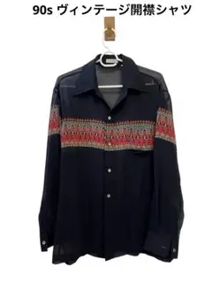 ●中古 st.ANGELO 90sヴィンテージ開襟柄シャツネイビー 雰囲気抜群