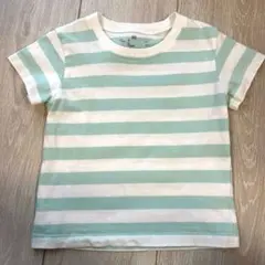 無印良品　水色と白のストライプ Tシャツ 80
