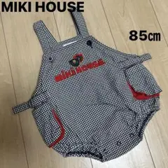 希少美品　ミキハウス　85㎝　だるまオール 黒/白　ギンガムチェック　ワッペン