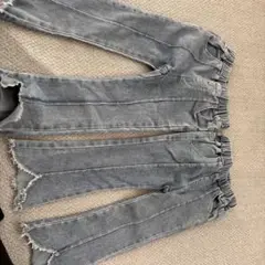グレー フリンジヘム ボトムス