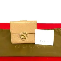 極 美品 グッチ インターロッキングG 金具 レザー Wホック 二つ折り財布