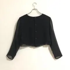 POIGNET ノーカラージャケット　ショート丈　短め　透け感あり　黒　b786