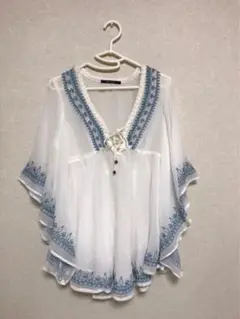 刺繍ビジュー入りシースルーブラウス　チュニック　未使用