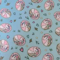 ユニコーン柄の綿生地 50cm x 110cm＊ゆめかわ＊ブルー＊ハギレ