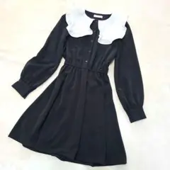 【美品】wcフリル襟 黒 ワンピース　ブラック　セーラー　フリル　リボン