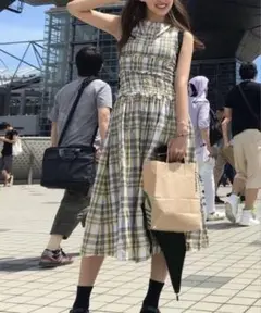 snidel チェックシャーリングロングワンピース