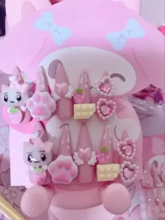 現品♡甘々困り眉萌猫平成スイーツパラダイスネイルチップ♡平成女児地雷ネイルチップ