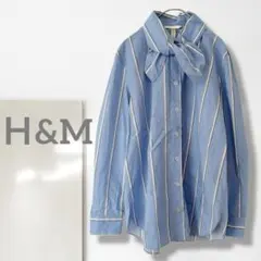 n【エイチアンドエム】シャツ/美品 ボウタイ ストライプ柄 ゆったり 長袖 綿