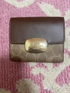 タグ付未使用！COACHコーチ三つ折り財布ブラウン/タン日本未入荷