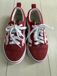 VANS キッズ　チェッカー柄 スニーカー レッド19センチ