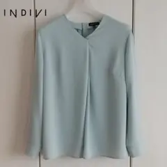INDIVI 洗える UVケア とろみ ドレープ Vネック 長袖 ブラウス 36