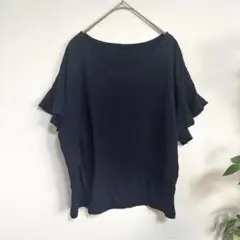 ユニクロ　UNIQLO フリルスリーブT半袖　ネイビー　コットン　普段着　洗える
