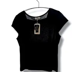 カットソー／スクエアネック／Tシャツ／薄手／ブラック／M〜L／日本製／タグ付き