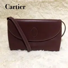 【良品】カルティエ マストライン ショルダー レザー ボルドー クロス