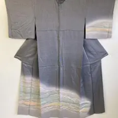 【和】7949b 着物 付下げ 暈し 縦縞に雲紋様