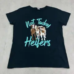 ユーモア　牛　イラスト　トップス　半袖　Tシャツ　古着　ブラック　黒　M相当