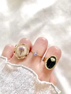 ネイビー×ピンク　ドライフラワーリング　3つセット