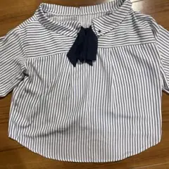 ルゥデ　Rewde ブラウス　七分袖　ブルー　ストライプ　M