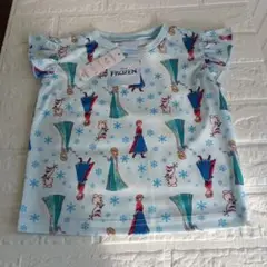 アナと雪の女王 トップス 100 新品未使用品 総柄プリント 袖フリル