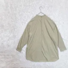 【GU】ノーカラーシャツ　カットソー　ゆるダボ　メンズ　L シンプル　ベージュ