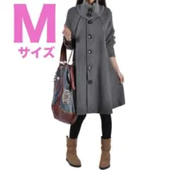 チェスターコート Mサイズ グレー ミドル丈 上品 ニット袖 体型カバー