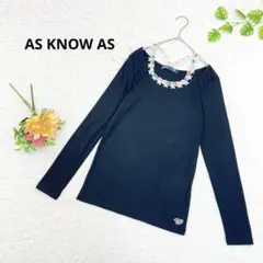 美品✨　AS KNOW AS 花柄レース　襟装飾　長袖　Tシャツ M 黒　薄手